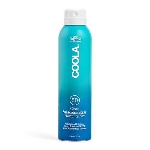 COOLA Organic Sunscreen SPF 50 Sunblock Spray, Dermatologist Tested Skin Care for Daily Protection, Vegan and Gluten Free, Fragrance Free, 6 Fl Oz