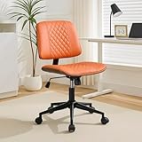 VipDesk Armless Orange Home Office Chair – Mid-Back PU Leather, Adjustable Height Desk Chair with Swivel Wheels, Walnut Frame for Small Space Study or Bedroom