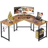 Casaottima L Shaped Gaming Desk, Corner Gaming Table for Home Office, Computer Desk Sturdy Writing Workstation for Small Space, Easy to Assemble, 51 inch, Rustic Brown