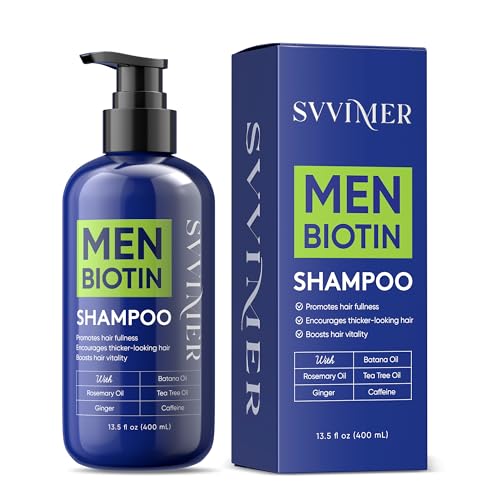 Svvimer Hair Growth Shampoo for Men - Biotin Thickening Shampoo with Rosemary Tea Tree Oil Caffeine for Hair Loss and Thinning Hair - 13.5 Fl Oz (Pack of 1)
