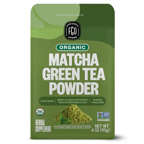 FGO Organic Matcha Green Tea Powder, Japanese Culinary Grade for Cooking, Baking, and Smoothies, 4 Ounce, Resealable Bag, Packaging May Vary (Pack of 1)