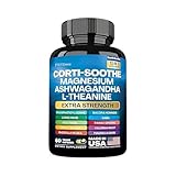 JTEVEweu Corti-Soothe Cortisol Supplement,Magnesium Glycinate 200mg, L-Theanine 150mg, Phosphatidylserine 50mg & Manager Lions Mane Holy Basil Ginkgo Biloba Bacopa Monnieri Valerian (60 Capsules) A