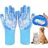 2Pcs Dog Washing Gloves and Dog Bath Brush 3PCS Pet Grooming Kit with Adjustable Ring Handle for Short & Long Hair Dogs Cats Pet Grooming Gloves Dog Bath Supplies