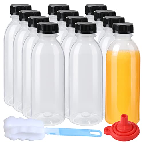 zmybcpack 12 Pack 16oz(450ml) PP Heat-Resistant Plastic Juice Bottles With Caps-Plastic Smoothie Bottles-Reusable Bulk Beverage Containers with Lids For Juice, Beverage(Dishwasher Safe)