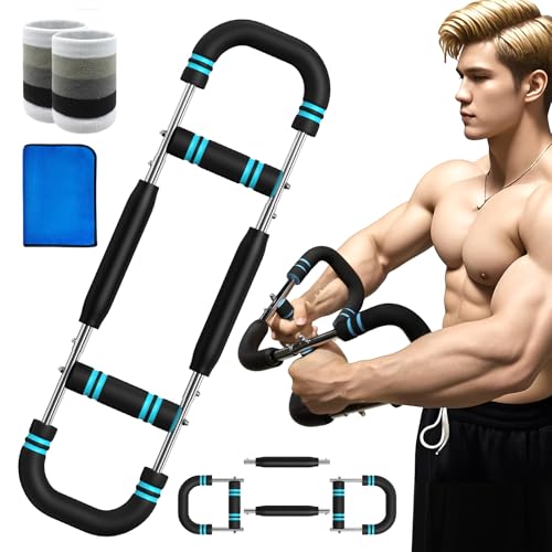 Twister Arm Trainer, 60-110lb Adjustable Resistance Workout Equipment Twister Arm Chest Exerciser Power Twister Bar, Portable Chest Press Machine Detachable Design Fitness for Home & Gym(Blue)