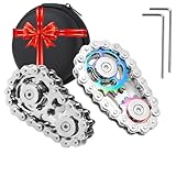 【2PCS】Fidget Spinners Toys for Adults & Teens - Metal Fidget Toy Bike Chain Fidget Sprocket Chain Fidgets Toy for Relief Anxiety ADHD Autism Cool Gadgets Desk Offices Gift Sensory Toy（Silver+Rainbow）