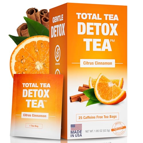Total Tea SIimming Detox Tea Caffeine Free - Herbal Tea with Chamomile, Hibiscus & Ginger Root for Colon Cleanse – Natural Citrus & Cinnamon Herbal Tea for Digestive Health (25-Pack, Citrus & Cinnamon)