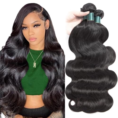 Superfect Brazilian Human Hair Bundles 18 20 22 Inch Body Wave, 12A Grade, 100% Unprocessed Virgin Hair Weave, 3 Pcs Natural Black Extensions (18-22)