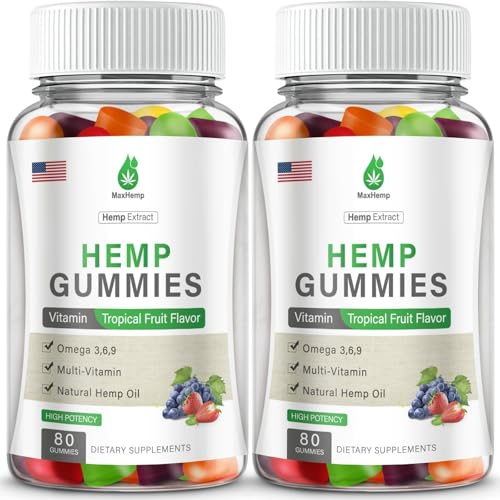 Hemp Gummies for Pain, Sleep, Anxiety - 2 Packs Hemp Gummy 100% Natural Organic Extra Strength High Potency with Pure Hemp Oil Extract Vegan Bear Candy
