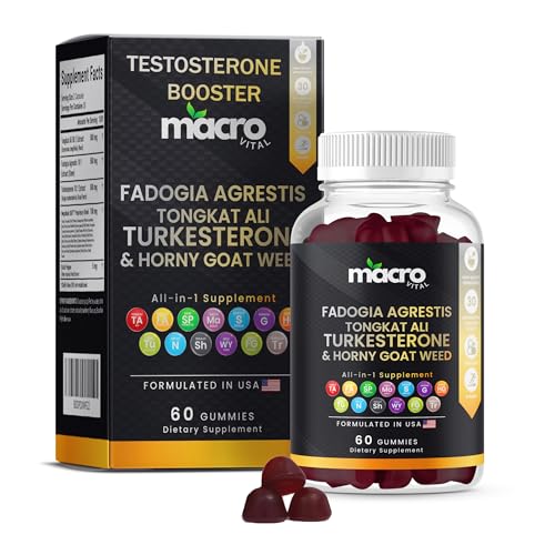Testosterone Booster Supplement for Men,10x Strength Masculinity Boost, Turkesterone, Fadogia Agrestis, Tongkat Ali, Horny Goat Weed, Maca Root, Tribulus Terrestris,Muscle Builder+Testo Gummies 60Ct