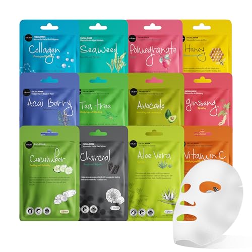 Celavi Essence Facial Sheet Face Mask Variety Set...
