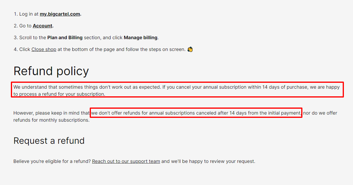 Big Cartel Refund Policy