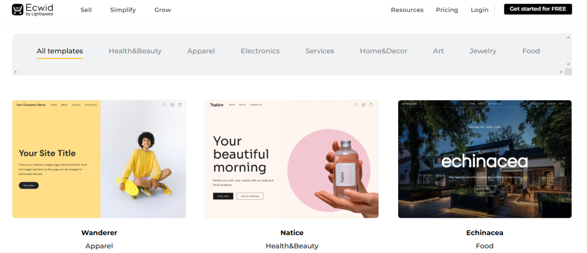 Ecwid Website Themes