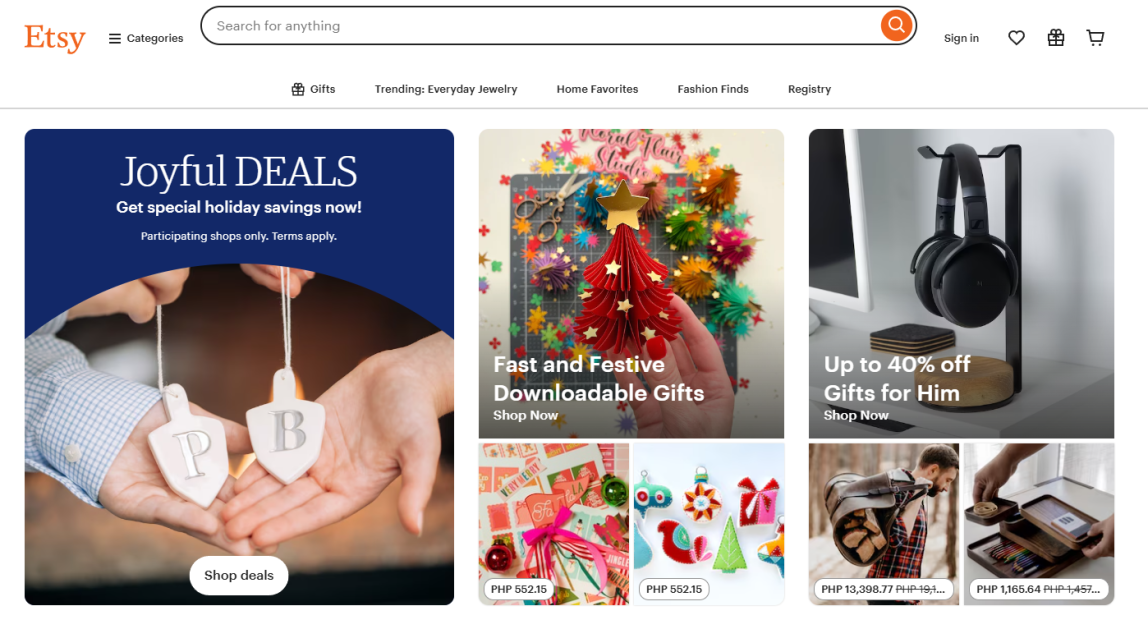 etsy homepage