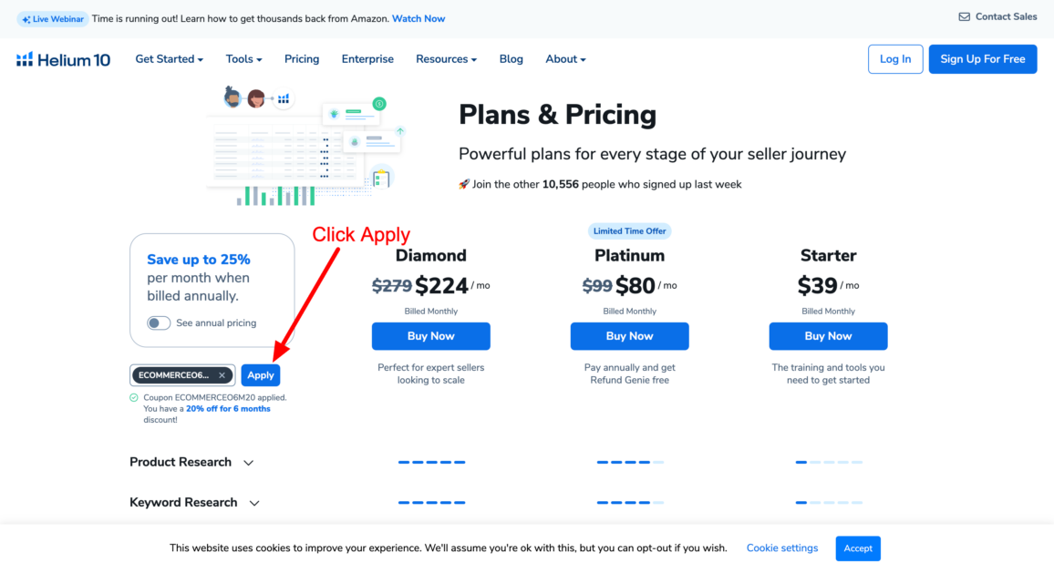 Plans Pricing Free Starter Platinum Diamond Custom Helium 10 09 27 2024 01 50 PM