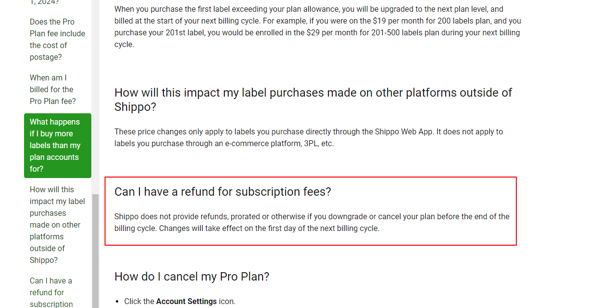 Shippo Refund Policy