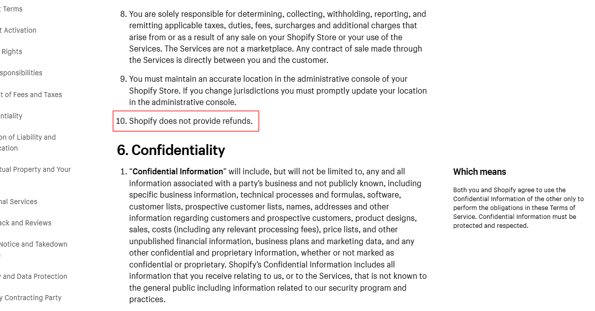 shopify refund policy
