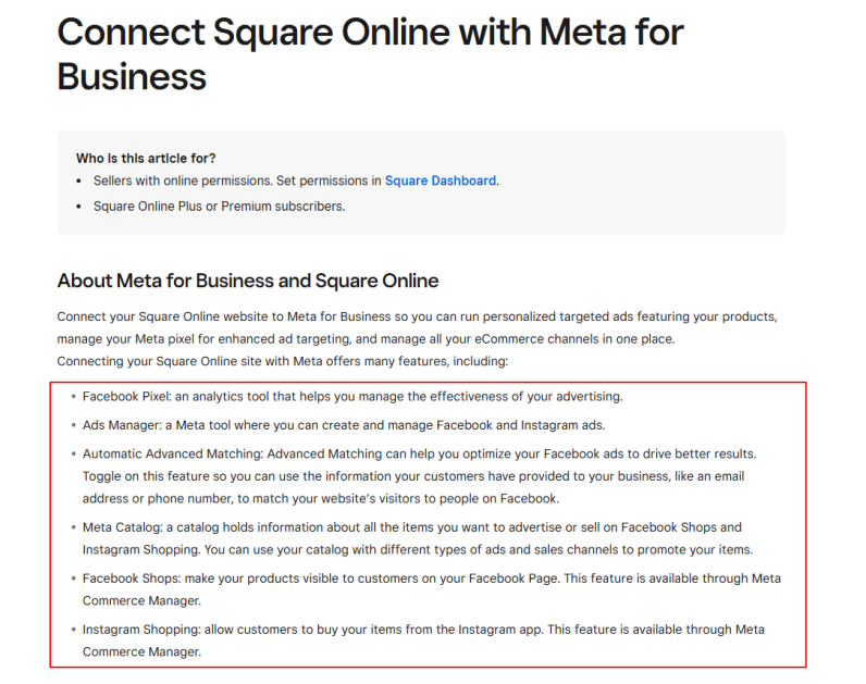 sqaure meta integration