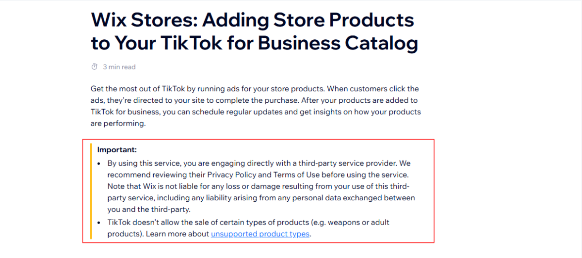 Wix Store and TikTok